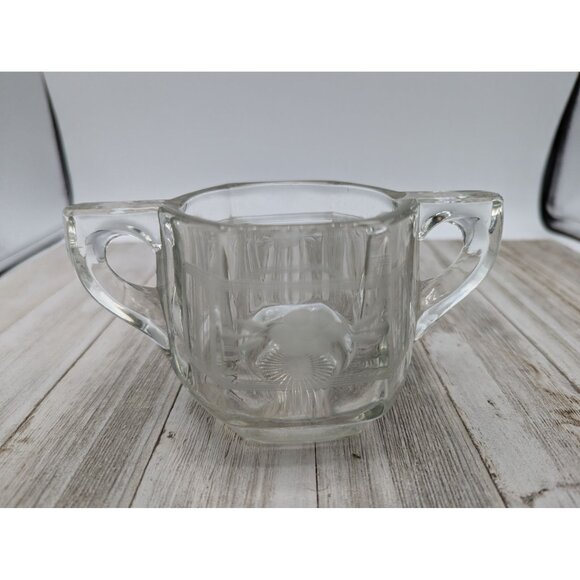 Vintage Pressed Glass Sugar Dish Clear Etched Flowers - Picture 6 of 6